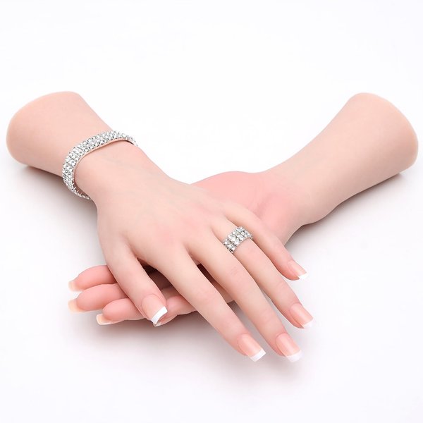 Realistic Silicone Female Hand Model Fake Hand Flexible Finger Bendable Acrylic Nail Mannequin Hand for Jewelry Display Nail Art Practice (Right Hand)