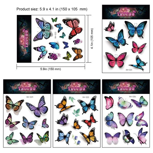 Konsait Kids Tattoos Butterfly Temporary Tattoos, Fake Tattoo Sticker for Girls Kids Women Children's Birthday Party Bag Filler Gift Birthday Girls Party Favors, 16 Sheets