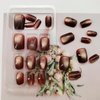 Short Press on Nails, Square Cat Eye Acrylic Nails Press ons Artificial Fake Nails Brown Full Cover False Nails with Designs Glossy Stick on Nails for Women 24 Pcs