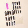 24 Pcs Halloween Spuare Press on Nails Long Coffin - SHANRUN Black Matte Fake Nails Press ons Nail Art Tips Glue on Nails Full Cover Acrylic False Nails with Ghost Design Stick on Nails for Women