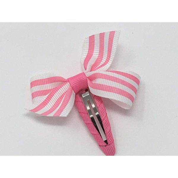 Snap Clip, Hair Bow, Bright Pink and White Hair Bow, Striped Hair Bow
