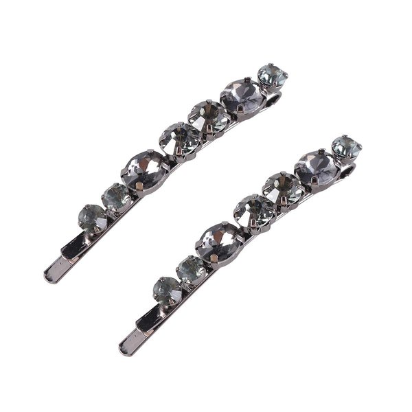 Lurrose 2pcs Crystal Bobby Pins Clear Rhinestone Decorative Hair Pin Bridal Headpieces (Black)