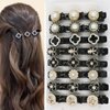 Sparkling Crystal Stone Brained Hair Clips, Clover Rhinestone Hairpin Duckbill Clips Satin Fabric Hair Bands Barrette Pins for Women and Girls (Vintage-8pcs)