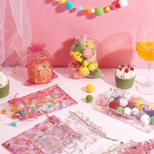 PH PandaHall 5x7 Inches Heart Organza Bags 100pcs Pink Valentine Gift Bags Jewelry Pouch Bags Mesh Drawstring Pouches Wedding Favors Bag Gift Bags for Mother Valentine's Day Festival Christmas