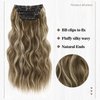 QGZ Clip in Long Wavy Hair Extensions Synthetic 4 PCS Thick Hairpieces for Women 20 Inch Long Fiber Hair Extension for Daily Party Use (Medium Brown Highlighted Blonde)