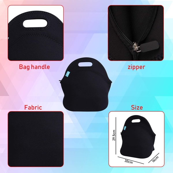Ofeily Lunch Tote, Lunch boxes Lunch bags with Fine Neoprene Material Waterproof Picnic Lunch Bag Mom Bag (Black)