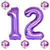 Purple Birthday Balloon Number 12, 40 Inch Big Foil Mylar Number 1 and 2 Balloons with Purple Confetti Latex Helium Balloons for Girls Women 12th 21st Birthday Anniversary Party Decorations Supplies