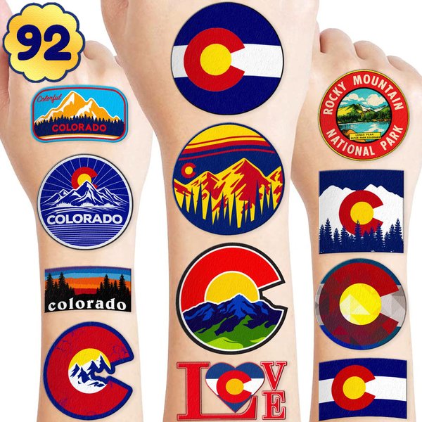 92 PCS Love Breckenridge Temporary Tattoos Stickers Themed Birthday Party Decorations Supplies Decor Favors Cute State Flag Tattoo Sticker Gifts For Kids Boys Girls Prizes Carnival