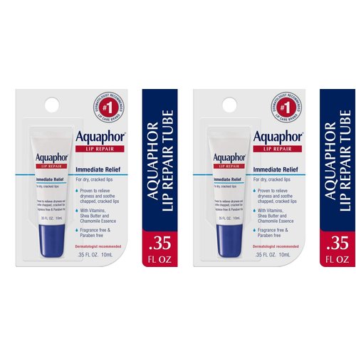 Aquaphor Lip Repair Ointment - Long-lasting Moisture to Soothe Dry Chapped Lips - .35 fl. oz. Tube (Pack of 2)