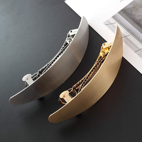 Set of 2 Simple French Hair Barrettes Spring Hair Clip Women Metal Gold and Silver Hairpins Hair Jewelry (Oval)