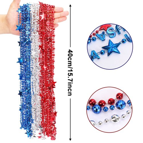 JULBEAR 4th of July Beads Necklaces, 24pcs Patriotic Star Bead Necklace for Independence Day Party Favors Carnival Decorations Accessories Supplies