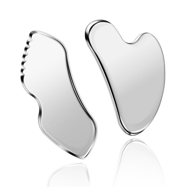 MoHern 2 Pcs Stainless Steel Gua Sha Tool, Gua Sha Facial Tools for Acupuncture, Durable GuaSha Tool for Jawline Sculpting, Face Massager, Puffiness Reducing, Skin-Care Gift