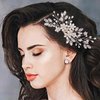 Bride Wedding Hair Comb Pearl Flower Hair Piece Rhinestone Bridal Hair Accessories for Women (Silver)