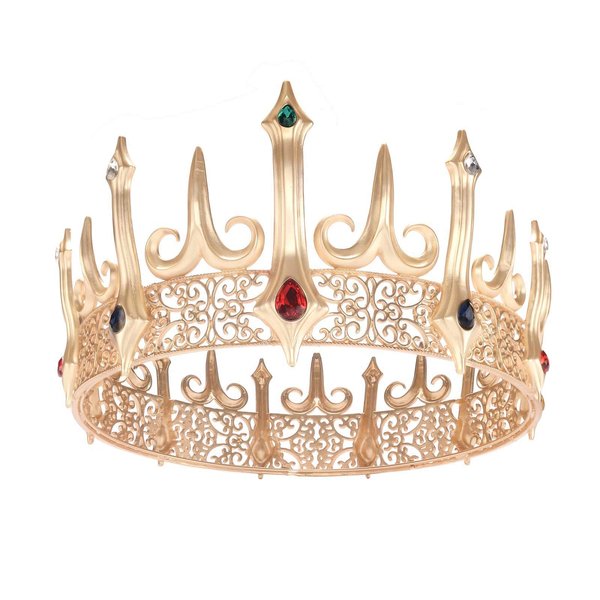 S SNUOY King Crowns for Men Matte Gold Metal Costume Crown Full Round Birthday Prom Party Hats Adult's Crowns and Tiaras for Men