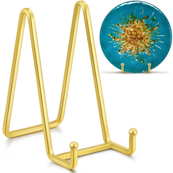 IPAME Plate Stands for Display - 6 Inch Metal Square Wire Plate Holder Display Stand + Picture Frame Stand Holder Easel for Book, Decorative Plate, Plaque, Photo, Platter (Gold 2 Pack)