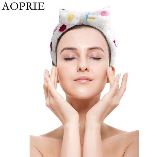 AOPRIE 6 Pieces Spa Headbands for Washing Face Makeup Headbands Spa Headbands Bow Hair Band Women Facial Makeup Head Band Soft Coral Fleece Head Wraps For Shower Washing Face Mask