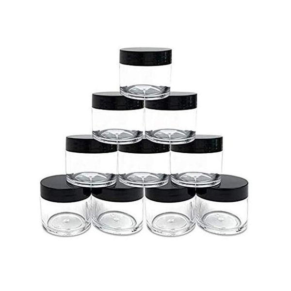 30g 30ml/1oz Refillable Black and White Plastic Screw Cap Lid with Clear Base Empty Cosmetic Jars for Nail Powder Bottles Eye Shadow Container Lot Powder Storage Container (Pack of 10) (Black Lid)