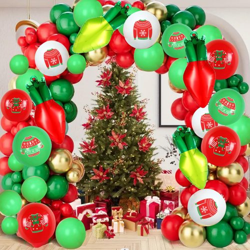 Christmas Ugly Sweater Party Decorations 114 Pcs Ugly Sweater theme Balloons Garland Arch Kit for Let's Get Ugly Party Christmas Ugly Sweater Theme Party Decorations