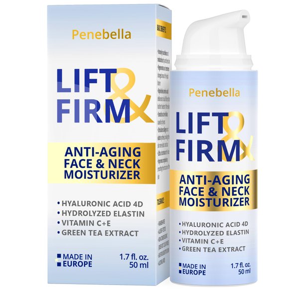 PENEBELLA Face & Neck Firming and Tightening - Hyaluronic Acid 4D, Vitamin C+E, Elastin - Made in Europe - Lift & Firm Neck Cream - Face Moisturizer Anti Aging Treatment for All Skin