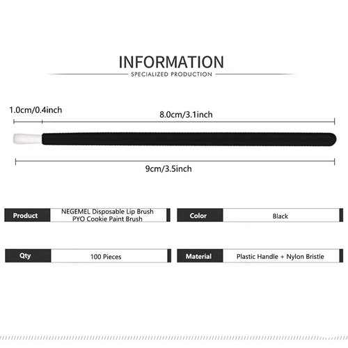 100 Pcs Disposable Makeup Lip Brushes PYO Cookie Paint Brushes Nail Polish Brushes Cosmetic Lip Brush Wands mini paint brushes for cookies (Black)