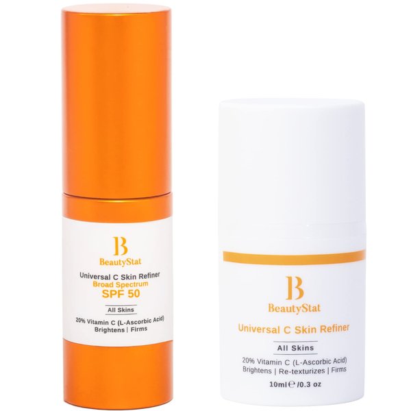 BeautyStat Universal C Skin Refiner Vitamin C Serum + SPF50 Mineral Sunscreen - Travel Kit, 10ml (0.3oz) Each