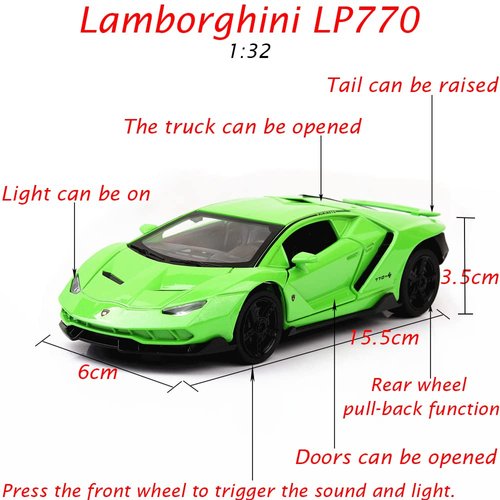 Alloy Collectible Green Lambo Toy Cars Model Pull Back Vehicles Diecast with Light & Sound