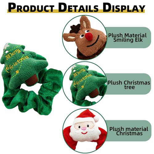 6Pcs Christmas Hair Scrunchies Santa Christmas Tree Elk Scrunchie Snowflake Plaid Hair Scrunchy ElasticHair Bands Soft Hair Ties Xmas Ponytail Holder Bands for Women Girls Christmas Hair Accessories