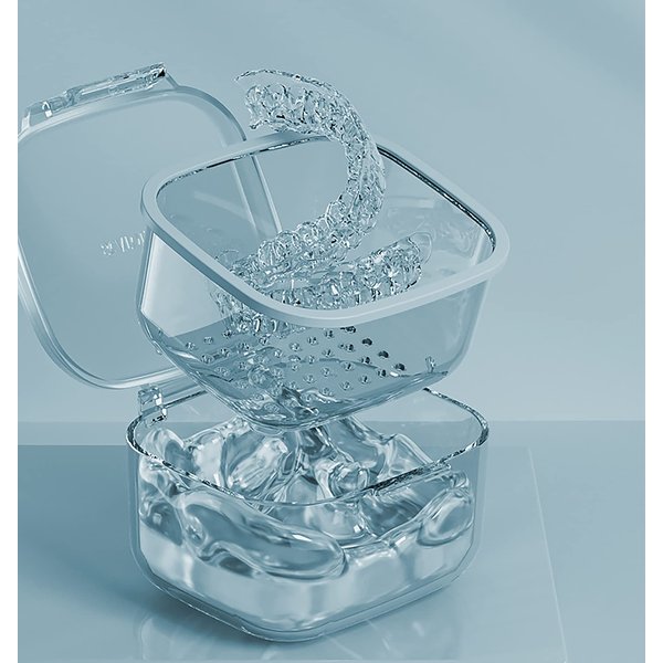Retainer Case, Retainer Cleaner Case, Unique Denture Bath with Drain Tray, Suitable for Dentures, Denture Bridges, Partial Dentures, Traditional Braces, Etc. (Blue)