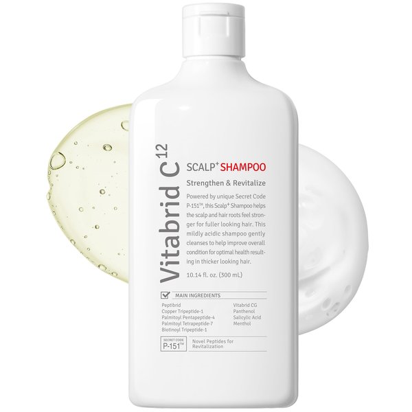 Scalp+ Shampoo for DHT Blocker, Hair Loss Relief - Moisture Anti-Aging Thickening Volumizing Fortifying & Repairing Hair Strength Fuller Hair with Vitamin C, Peptides, Biotin, 10.14 fl.oz.