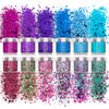 Laza 12 Colors Glitter Nail Art Acrylic Nails Powder Mixed Sequins Iridescent Flakes Ultra-Thin Paillette Sparkles Tips Chunky Box 120g for Face Eyes Body Hair Crafts Tumblers - Mermaid Princess