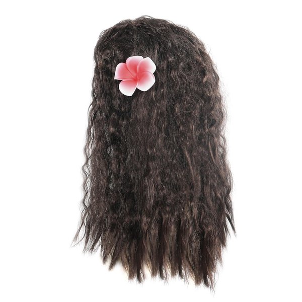 Jurebecia Girls Moana Wig for Halloween Dress up Kids Costume Wigs Long Straight Curly Hair Princess Costumes Accessories Role Play Theme Party Birthday Wig