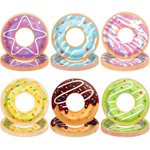 60Pcs Donut Party Paper Plates for Two Sweet Party Decoration 7in Donut Grow Up Dessert Plates Disposable Tableware Dinnerware Set for Baby Shower Girls Birthday Donut Themed Party Supplies