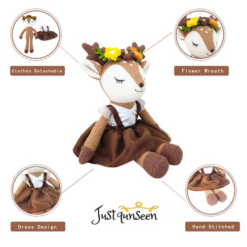 JUSTQUNSEEN Deer Stuffed Animal, 17" Reindeer Plush Toys, Cute Stuffed Animals Deer Ballerina Doll, Stuffed Animals for Girls, Soft Plush Doll Animal Toy, Christmas Birthday Gifts for Baby Kids Girls