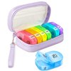 AMOOS Cute Pill Organizer 2 Times a Day, PU Leather Pill Case for Women, Portable Weekly Pill Box for Purse with Storage Bag to Hold Vitamins/Medications/Fish Oils/Supplements, Purple