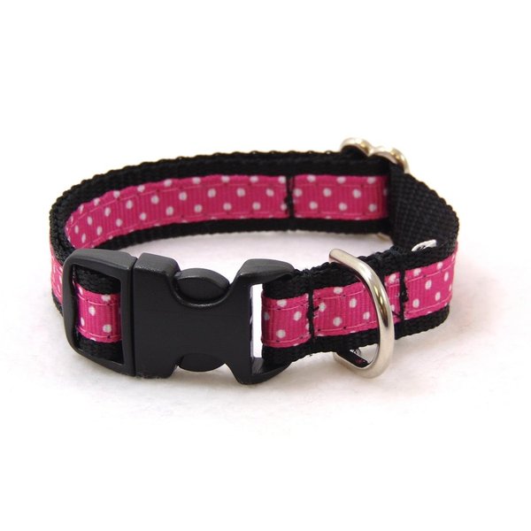 Sunset Polka Dot Pink/Black Dog Collar (Sm-5/8 x8-14")