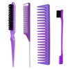 Hair Styling Set for Women, Girls & Kids: Teasing Brush, Rat Tail Comb, Edge Brush for Braiding & Backcombing Styling (Purple)