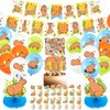 Capybara Birthday Party Supplies Capybara Theme Party Decorations Include 1Pc Happy Birthday Banner, 2Pcs Honeycomb, 18Pcs Latex Balloons, 50Pcs Stickers, 1Pc Cake Topper, 24Pcs Cupcake Toppers