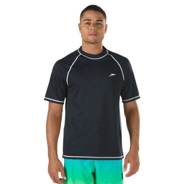 Speedo Men's Uv Swim Shirt Short Sleeve Loose Fit Easy Tee, Speedo Black, Uv Swim Shirt Short Sleeve Loose Fit Easy Tee