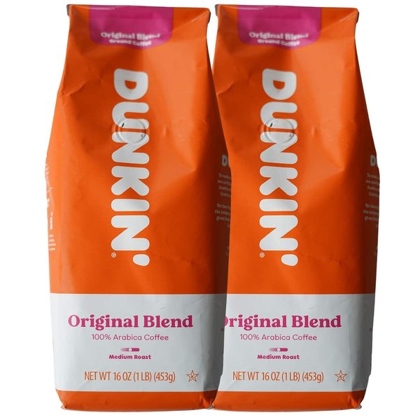 Dunkin' Donuts Ground Coffee 1 LB. Bag Multi Pack (Orriginal, Two Pack)