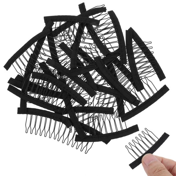 GEEHUA 30PCS Wig Clips, 7-teeth Metal Wig Combs Steel Teeth with Cloth for Making Wig Caps Wig Accessories Tools to Secure Wig Hairpiece Caps