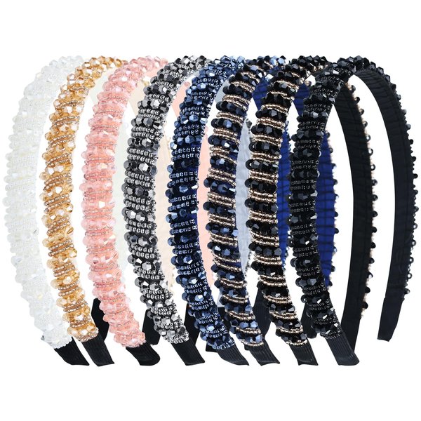 Lawie 8 Pack Baroque Hairbands Crystal Rhinestone Headband Beads Diamond Jeweled Sparkly Glitter Bling Padded Wide Headbands Cross Hair Bands Thick Hair Holder Accessories for Women Girls