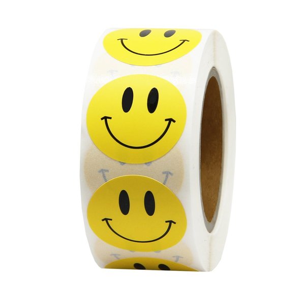 Hcode Happy Face Stickers Roll Circle Dots Paper Labels Reward Stickers Teachers Stickers 500 Pieces per Roll (1 inch Yellow)