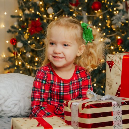 MADISON TYLER 2PCS Christmas Elastic Hair Ties | Green Transparent Ribbon Scrunchies with Jingle Bells Christmas | Holiday Gifts