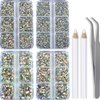 QOGIR 10000 Pieces 5 Mixed Size Clear AB Hotfix Rhinestones for Crafts Clothes Nail Art with Tweezers and Picking Rhinestones Pencil