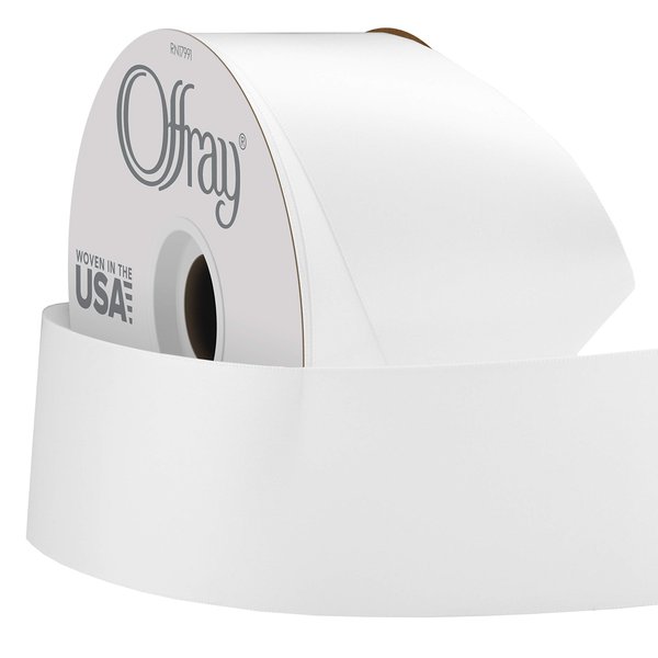 Berwick Offray 2.25" Wide Double Face Satin Ribbon, White, 50 Yds