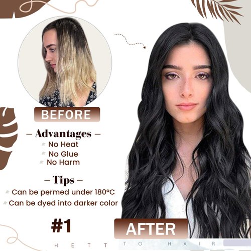 Hetto Human Hair Extensions, 22 Inch Black Microbead, Straight Microlink Hair Extensions, 50 Strands, 50g, Jet Black #1