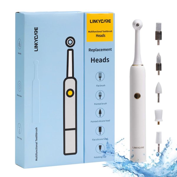 LINKYCARE Household Oral Care Tooth Polisher Electric Dental Calculus Remover with 5 Replacement Heads,USB Rechargeable,IPX7 Waterproof,Dental Calculus Plaque Remover for People