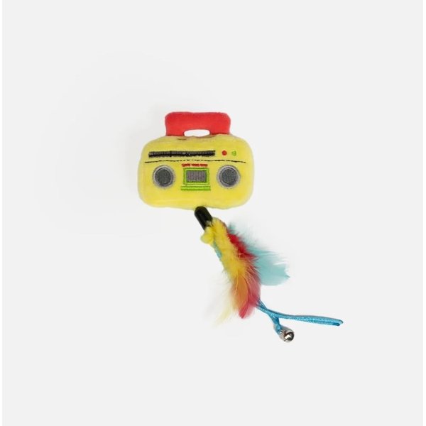 Silver Paw Lush Stereo Cat Toy Plush Music Radio Boombox w/Feathers String & Bell