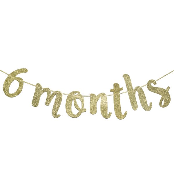 6 Months Banner Sign for 1/2 Birthday Garland Baby Shower Birthday Party Decor Cursive Bunting Decorations Gold Glitter
