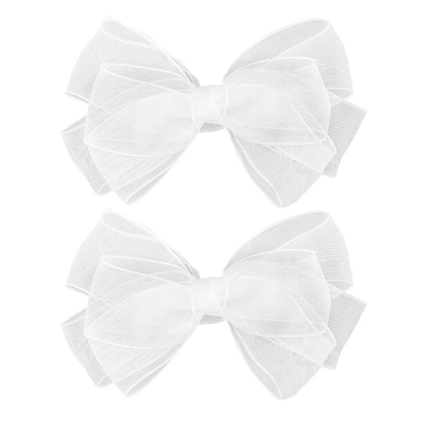 5.5-Inch Organza Double Hair Bows Alligator Clips Hair Accessories for Girls Toddler Kids Children Teens -White